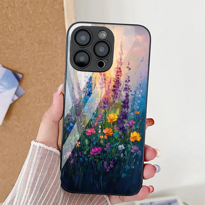 iPhone Case Floral Tempered Glass Red