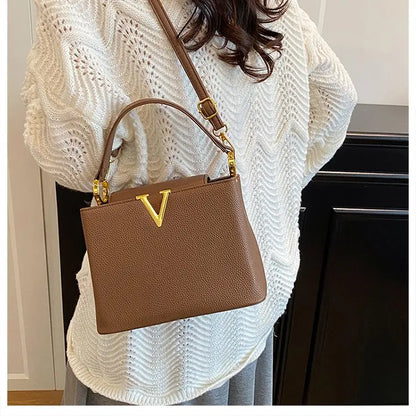 Buckled Leather Shoulder Handbag