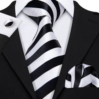 Barry Wang Jacquard Striped Silk Men's Tie Pocket Square Cufflinks Set