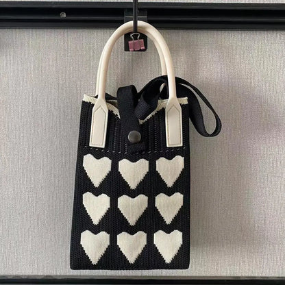 Knitted Heart Mini Crossbody Phone Bag