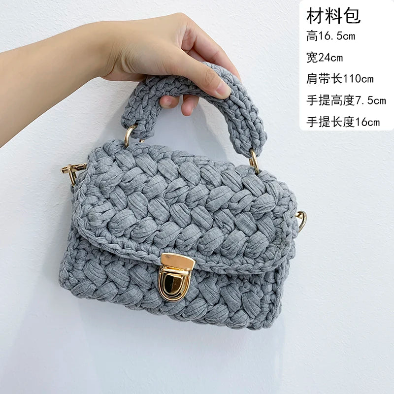 Woven Cotton Chain Crossbody Handbag