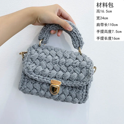 Woven Cotton Chain Crossbody Handbag