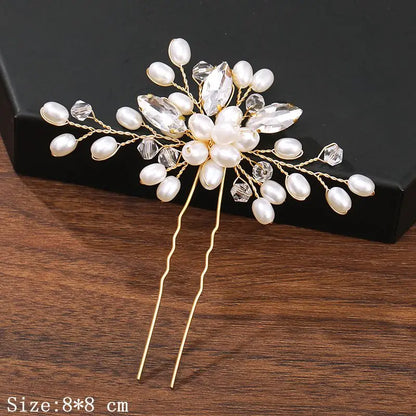 Pearl Rhinestone Flower Hair Pins