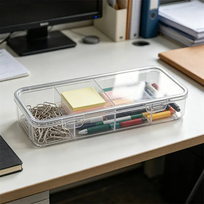 4-Slot Clear Plastic Desktop Organizer with Lid