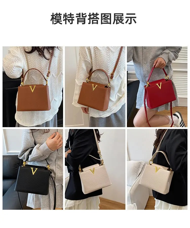 Buckled Leather Shoulder Handbag