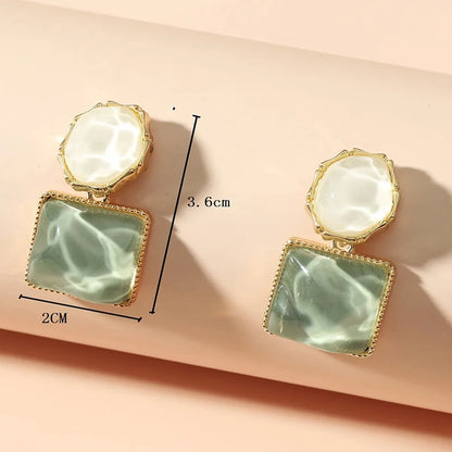 Round Square Crystal Stone Drop Earrings
