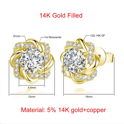 14K Gold Filled Floral Moissanite Stud Earrings