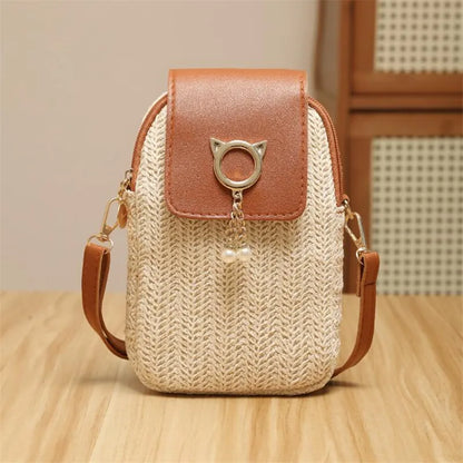 Woven Straw Crossbody Handbag
