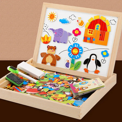 Wooden Magnetic Puzzle & Drawing Board Set