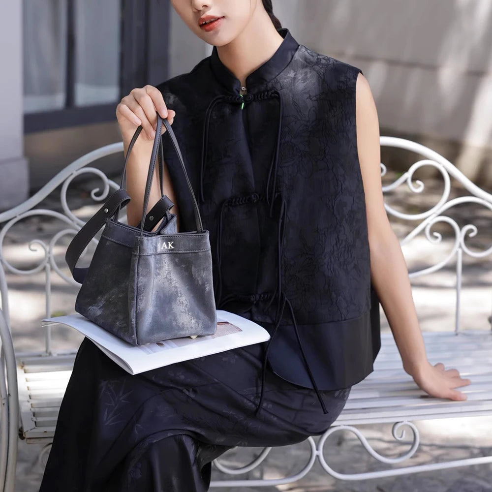 Custom Name Suede Leather Shoulder Bag with Top Handle