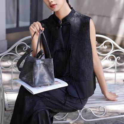 Custom Name Suede Leather Shoulder Bag with Top Handle