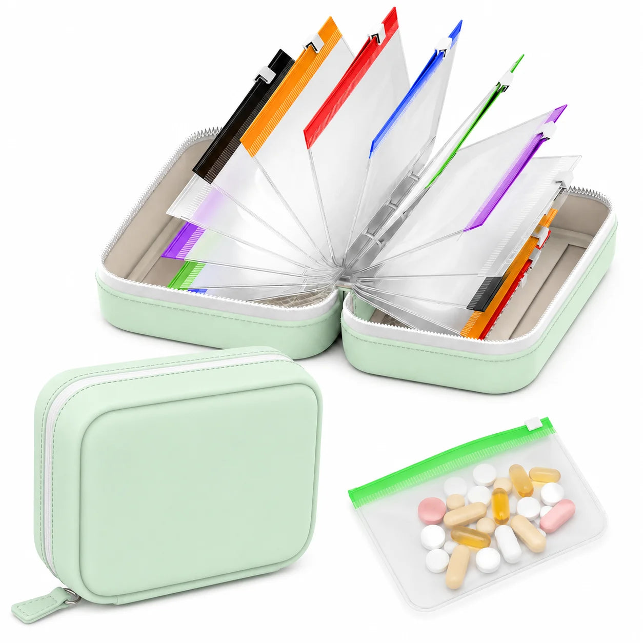 Travel Pill Organiser with 14 Reusable Pouches