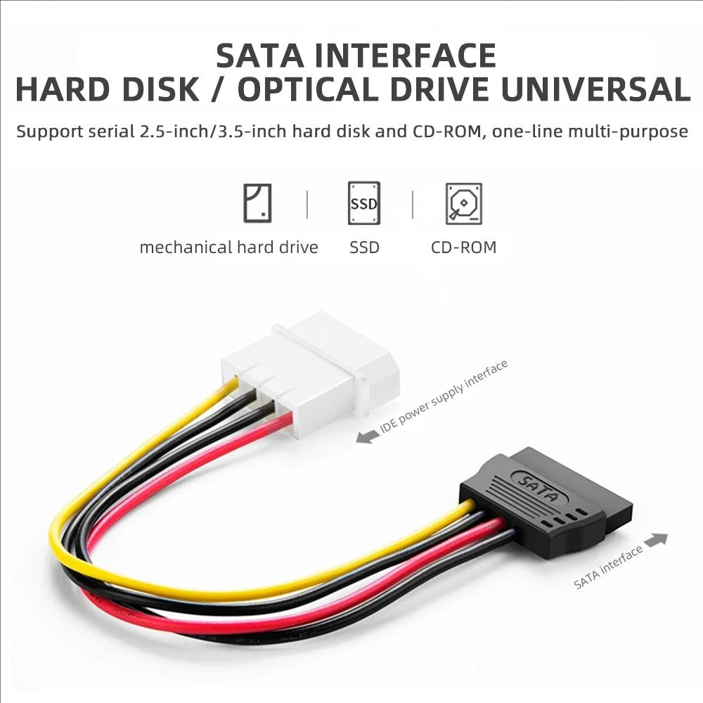 Dual SATA 15-Pin & 4-Pin Molex Power Splitter Cable for PC Hard Drives and SSDs