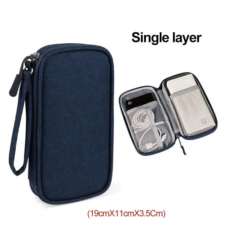 Double-Layer Cable & Electronics Organizer Bag