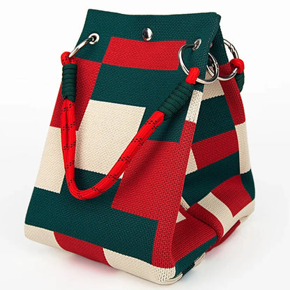 Geometric Knit Bucket Tote Bag