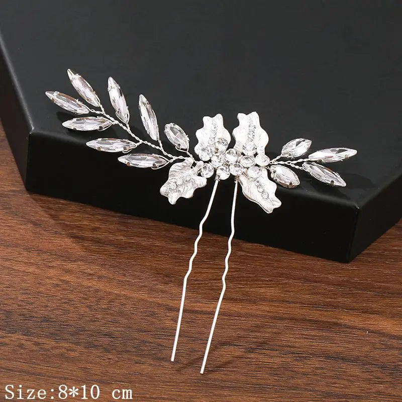 Pearl Rhinestone Flower Hair Pins