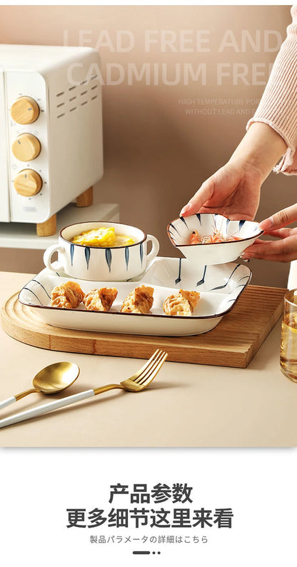 HOONRA Set of 3 Divided Plate Ceramic Kitchen Food Container