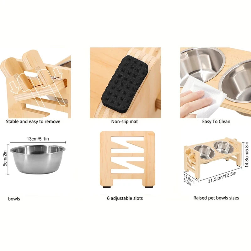 Adjustable Elevated Pet Feeder with Stainless Steel Bowls