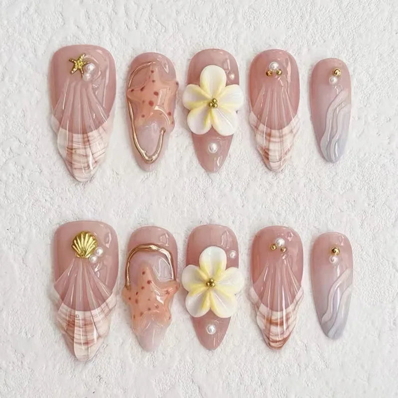 Long Almond Press On False Nails Set