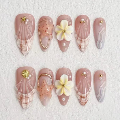 Long Almond Press On False Nails Set