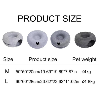 Interactive Round Cat Tunnel Bed with Scratcher