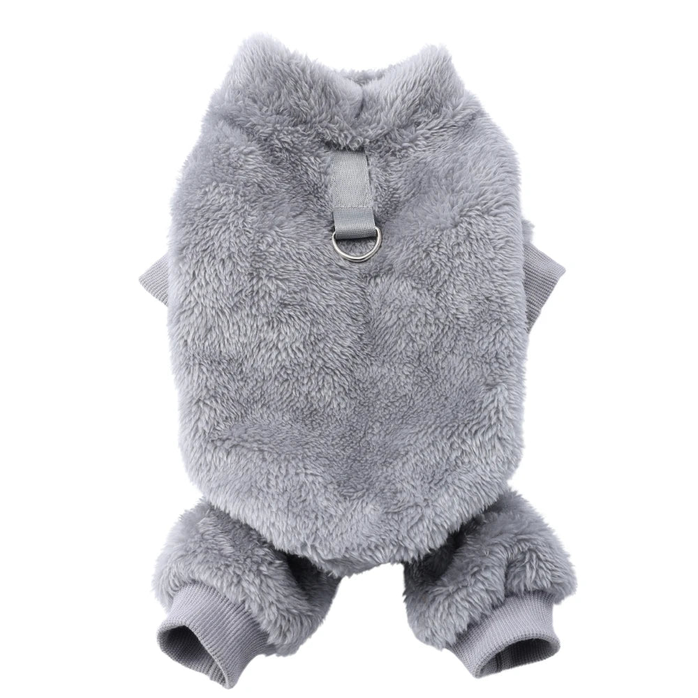Warm Fleece Dog Jumpsuit with D-Ring