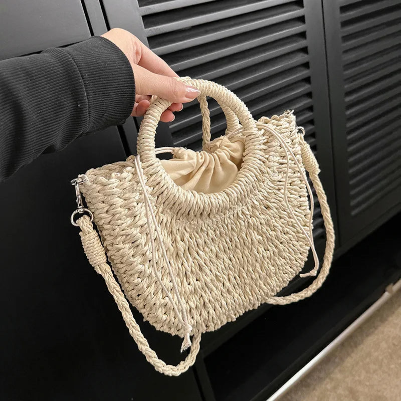 Handwoven Straw Rattan Crossbody Beach Bag