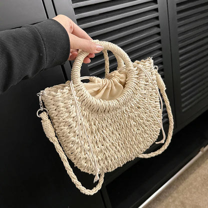 Handwoven Straw Rattan Crossbody Beach Bag