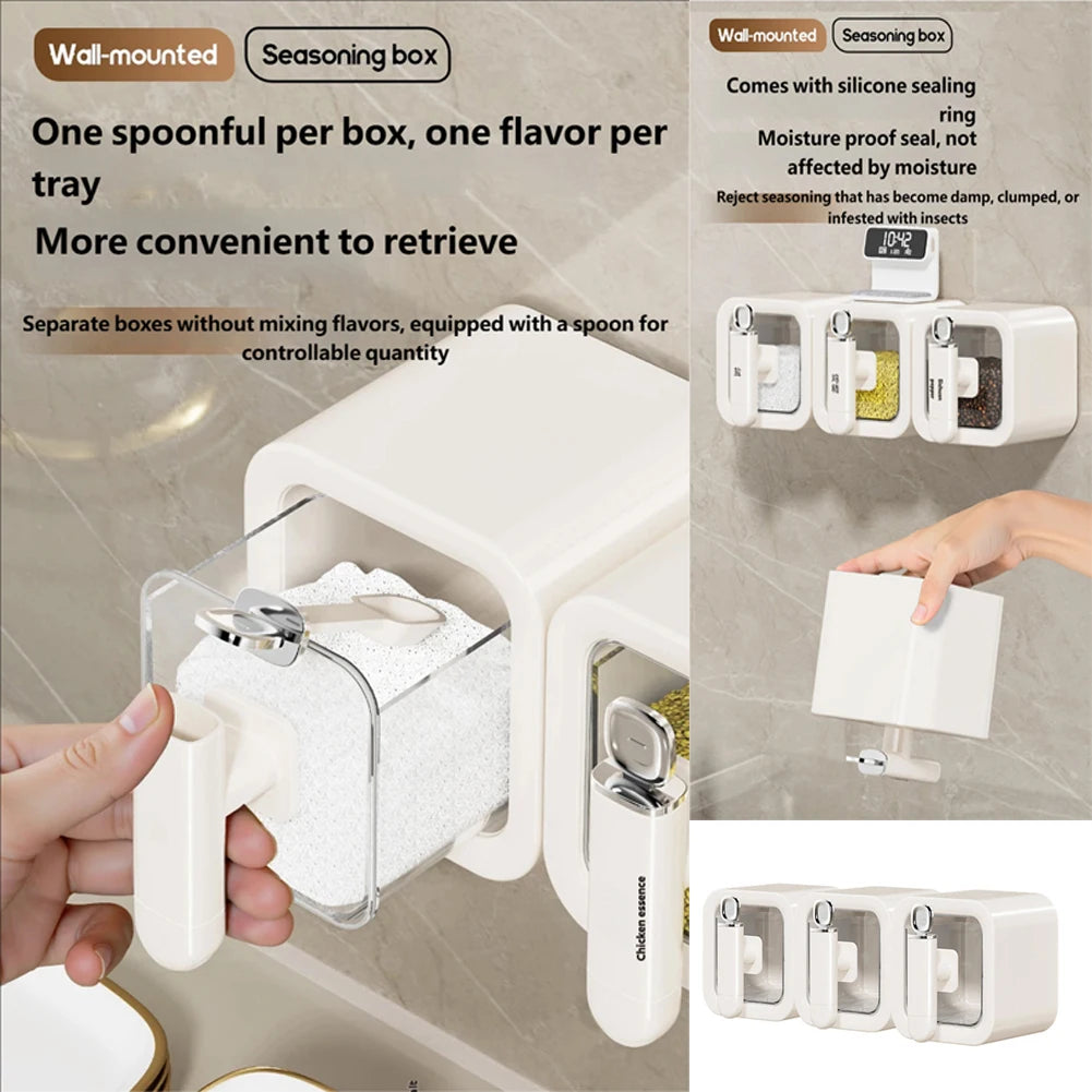 Wall-Mounted Spice Storage Container with Spoon