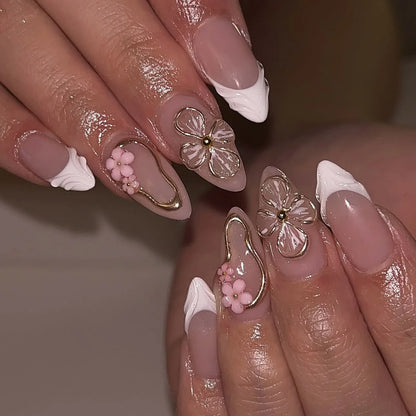Long Almond Press On False Nails Set