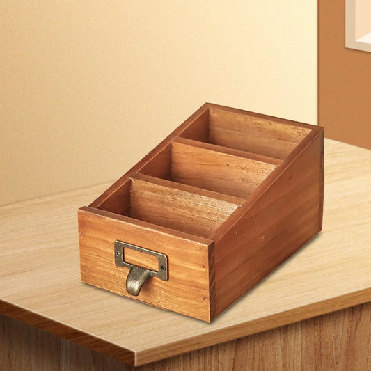Vintage Wooden Desktop Organizer Storage Box