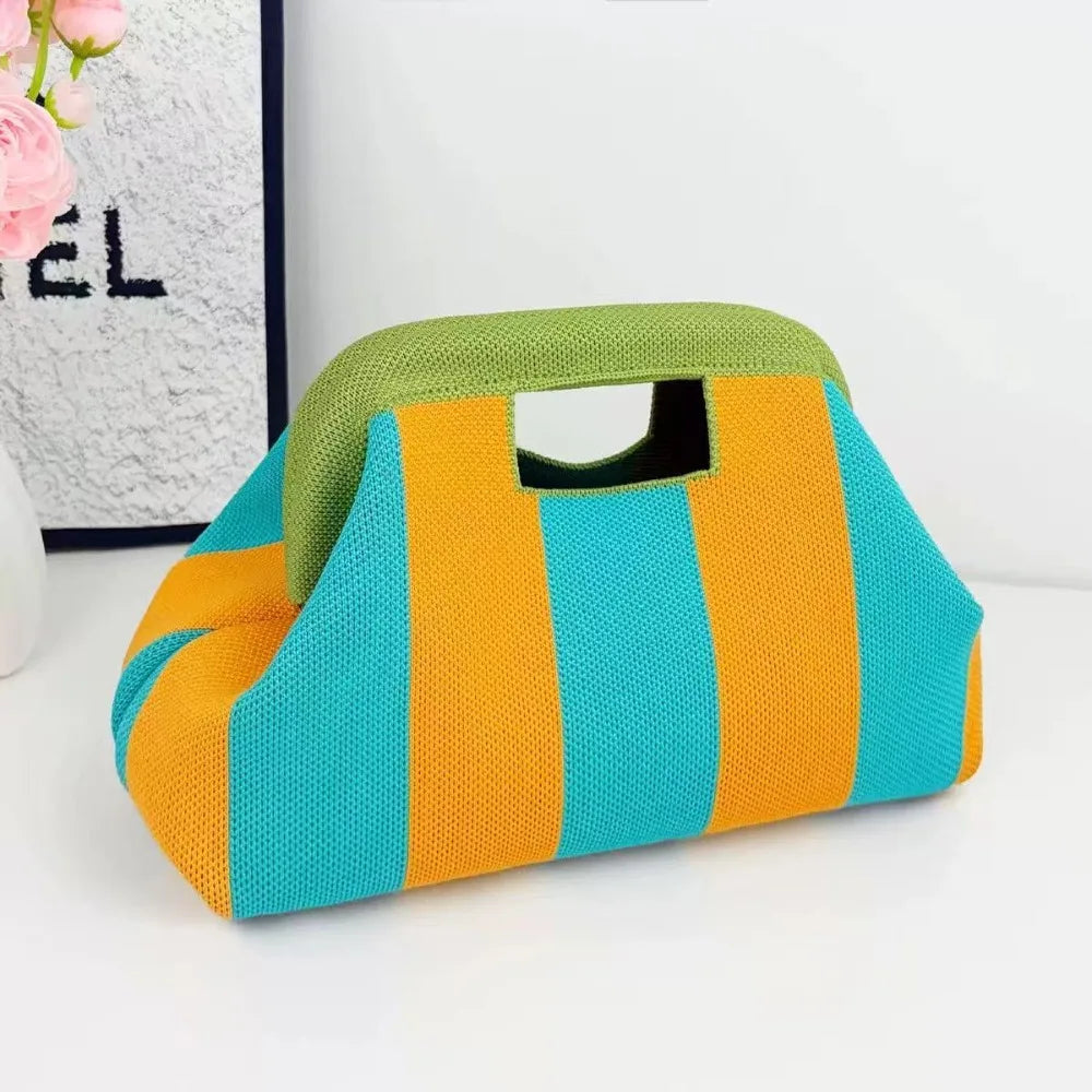Striped Woven Knit Cosmetic Bag