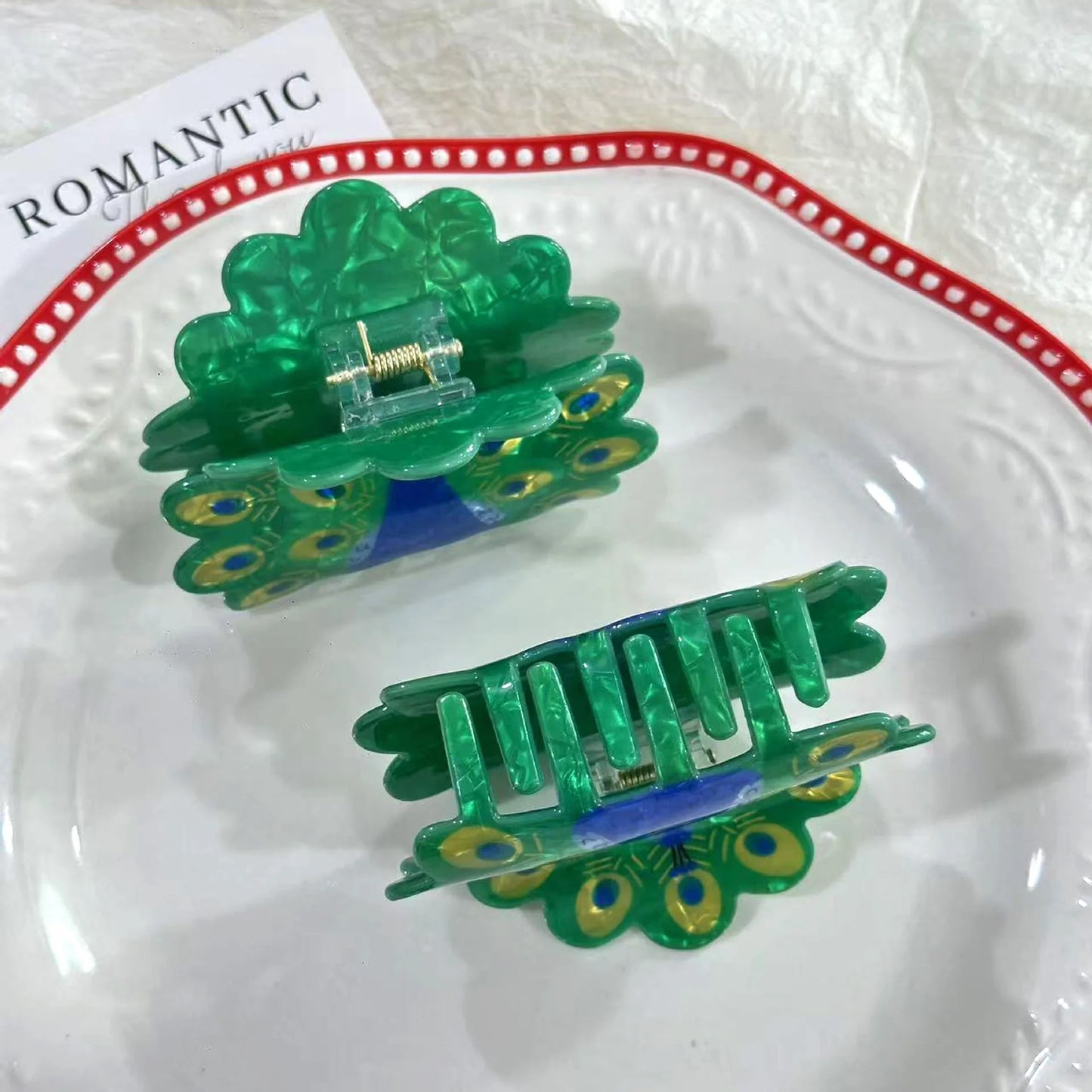 Peacock Acrylic Hair Claw Clip