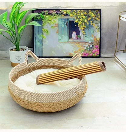 Handwoven Wicker Cat Bed