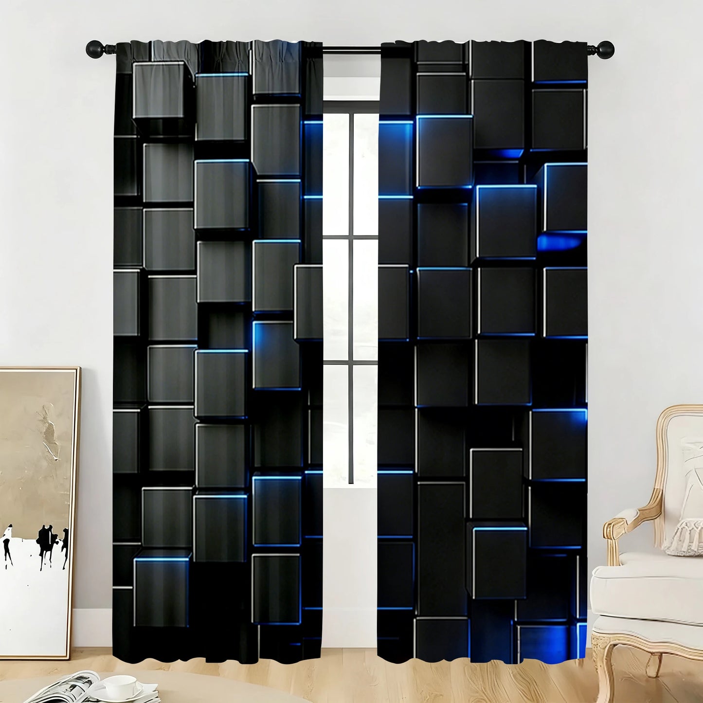 Neon Cube Sheer Curtains 2Pcs Set