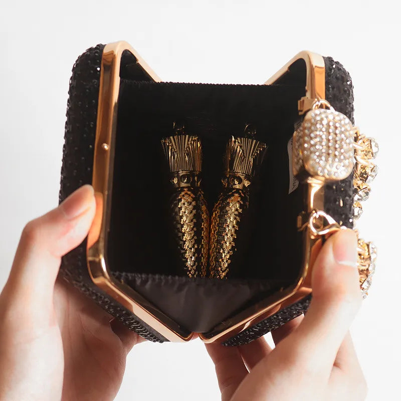 Crystal Minaudière Evening Clutch with Chain