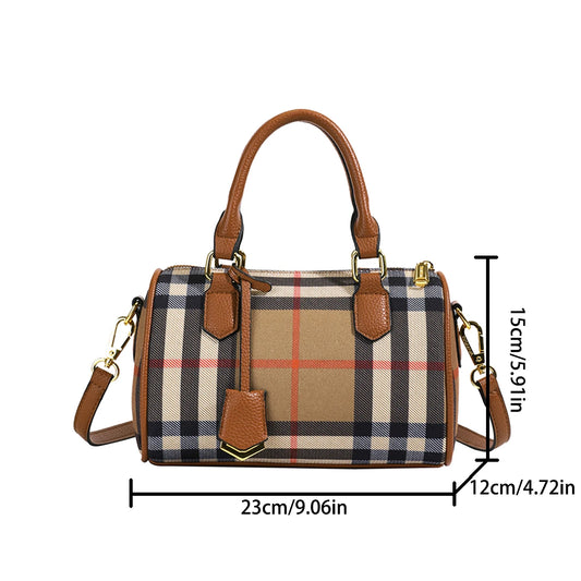 Classic Plaid PU Leather Crossbody Tote Bag
