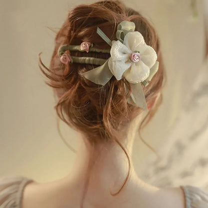 Floral Chiffon Ribbon Hair Barrette