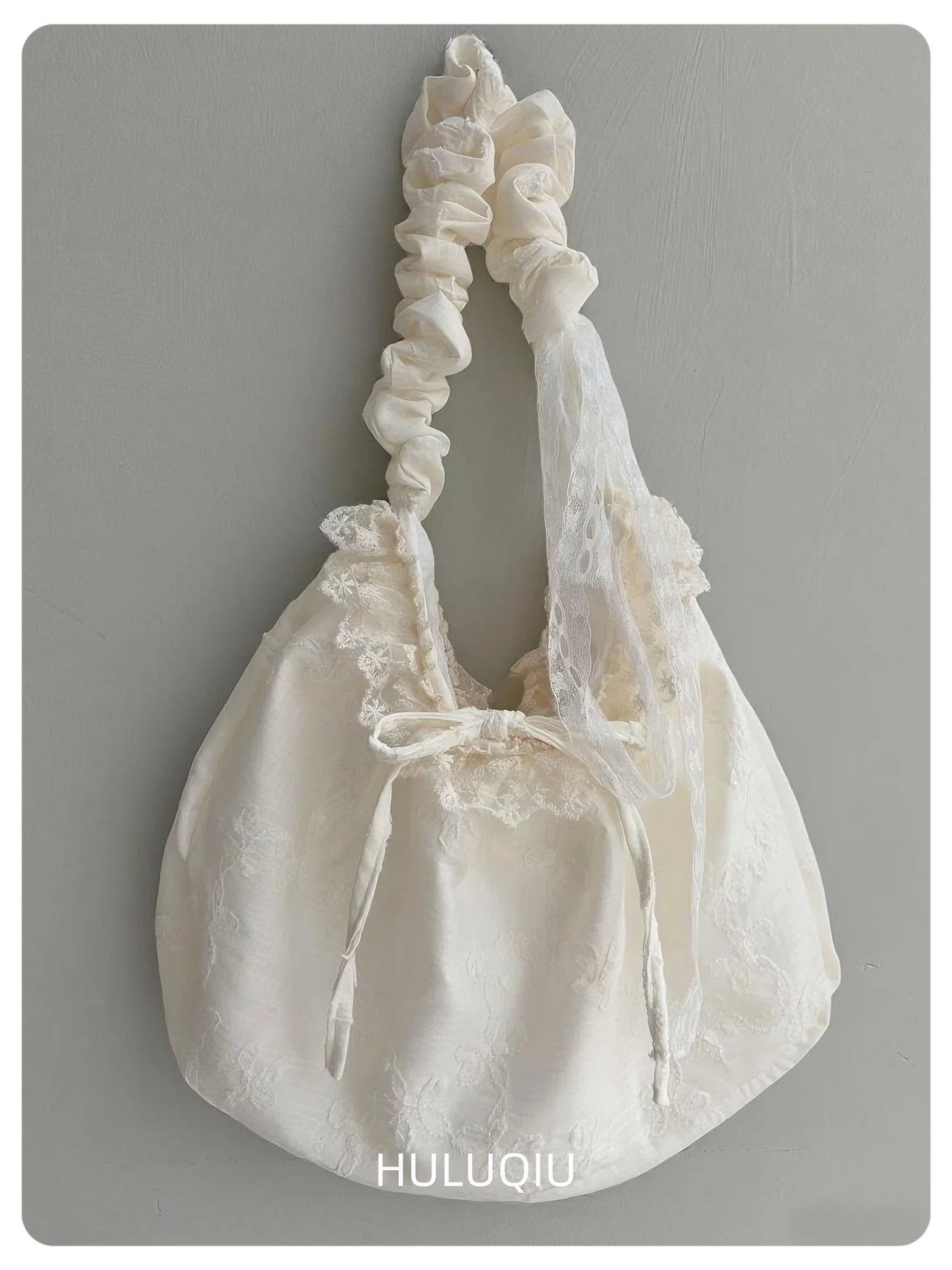Lace Ruffle Shoulder Bag with Bow