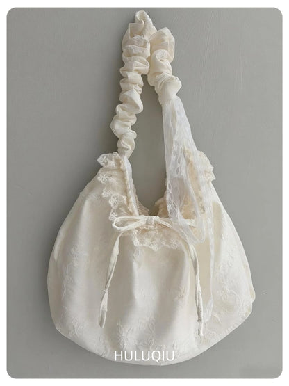 Lace Ruffle Shoulder Bag with Bow