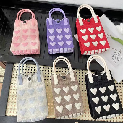 Knitted Heart Mini Crossbody Phone Bag