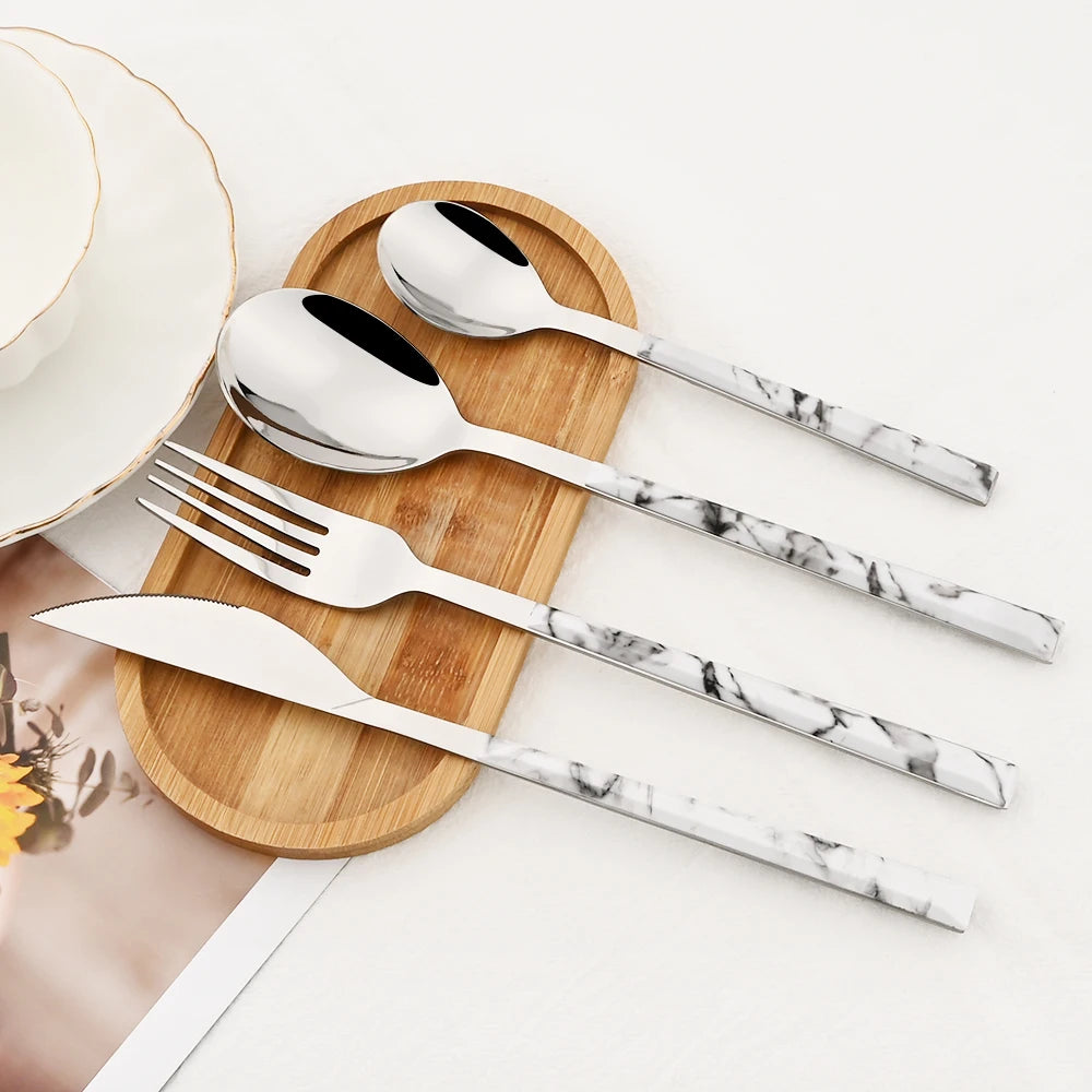 Stainless Steel Cutlery Set with Wood-Effect Handles