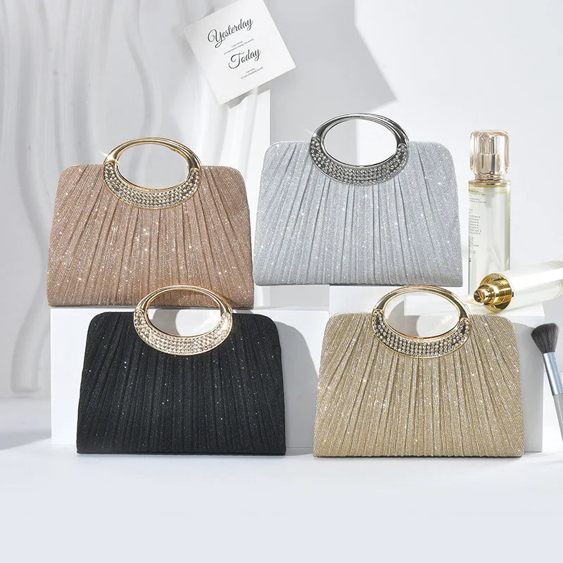 Pleated Shimmer Evening Clutch Bag
