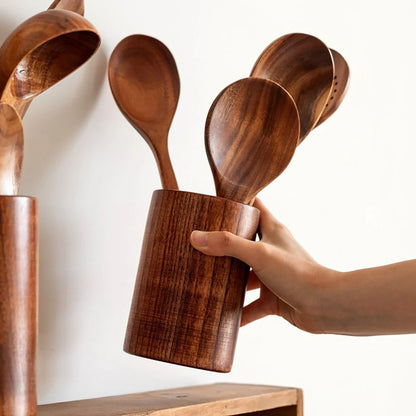 Wooden Kitchen Utensil Set with Storage Holder
