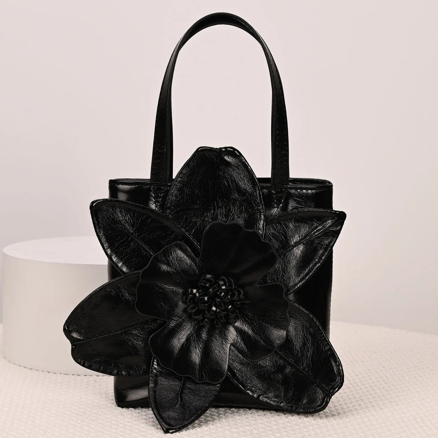 3D Floral PU Leather Bucket Handbag