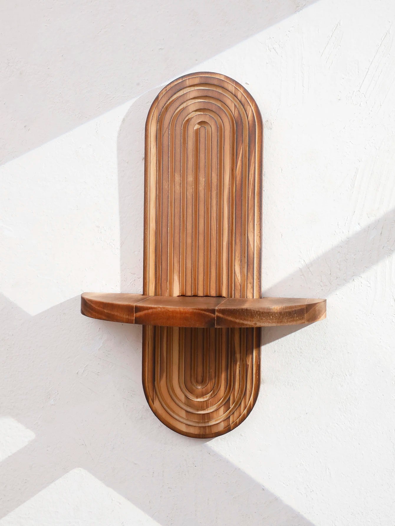 Geometric Natural Wood Wall Mounted Display Shelf