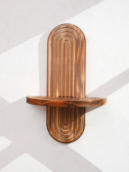 Geometric Natural Wood Wall Mounted Display Shelf