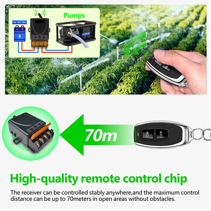 12V–72V DC Wireless Relay Receiver with 70m Remote Range