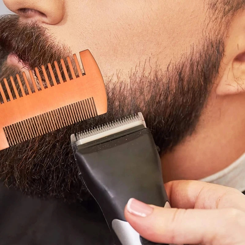 Wood Beard & Hair Comb with Leather Case