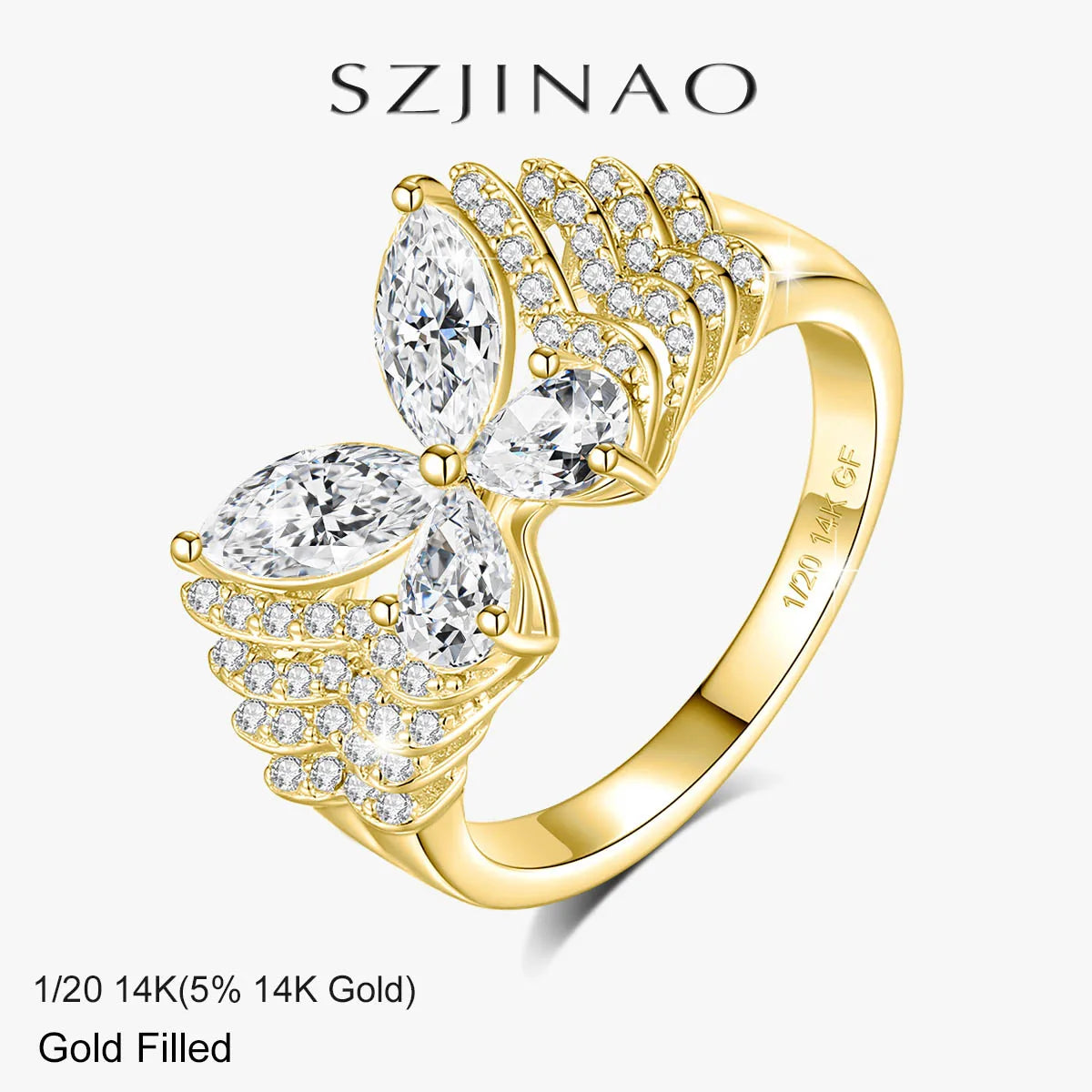 14K Gold-Filled Moissanite Butterfly Ring